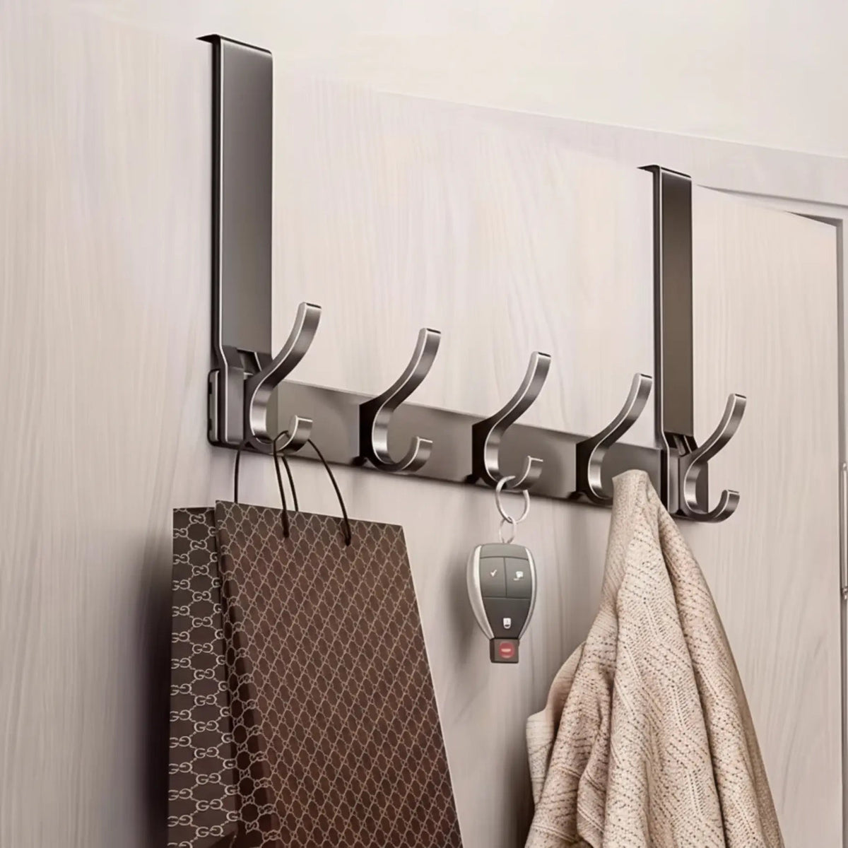 Over Door Hook Rack for Bathrooms with 5 Sturdy Hooks