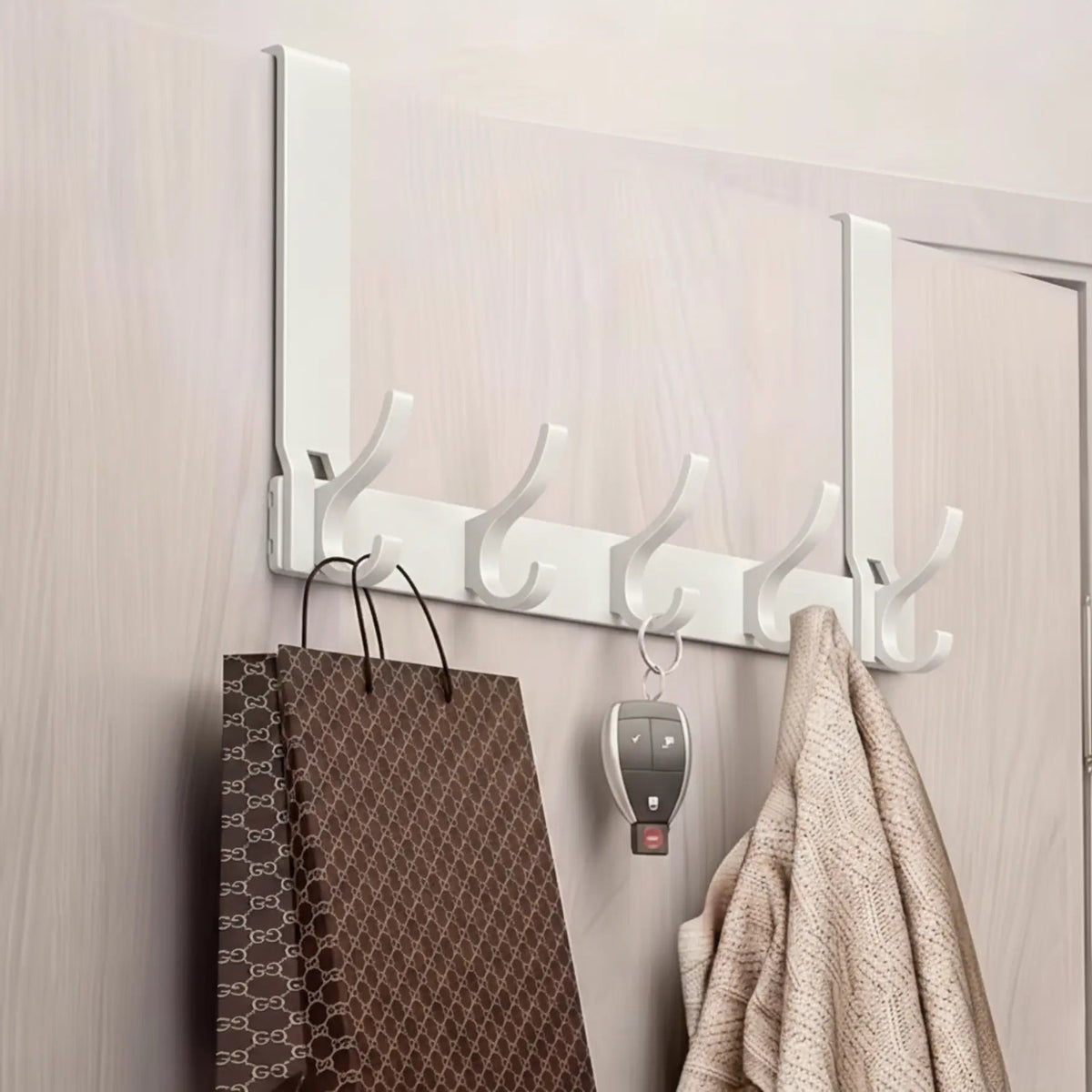 Over Door Hook Rack for Bathrooms with 5 Sturdy Hooks
