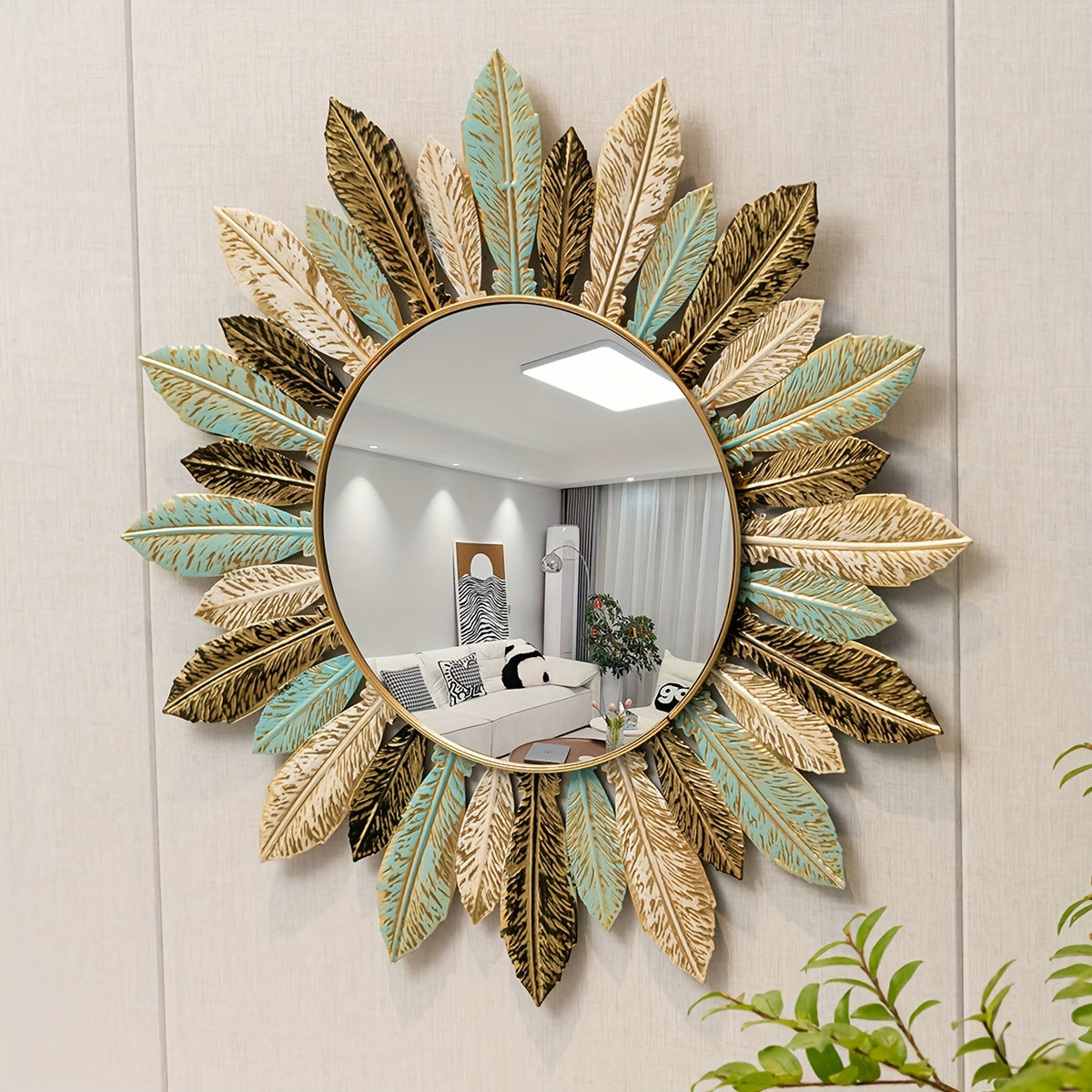 Solara Sunburst Wall Mirror for Living Rooms with Gold Leaf