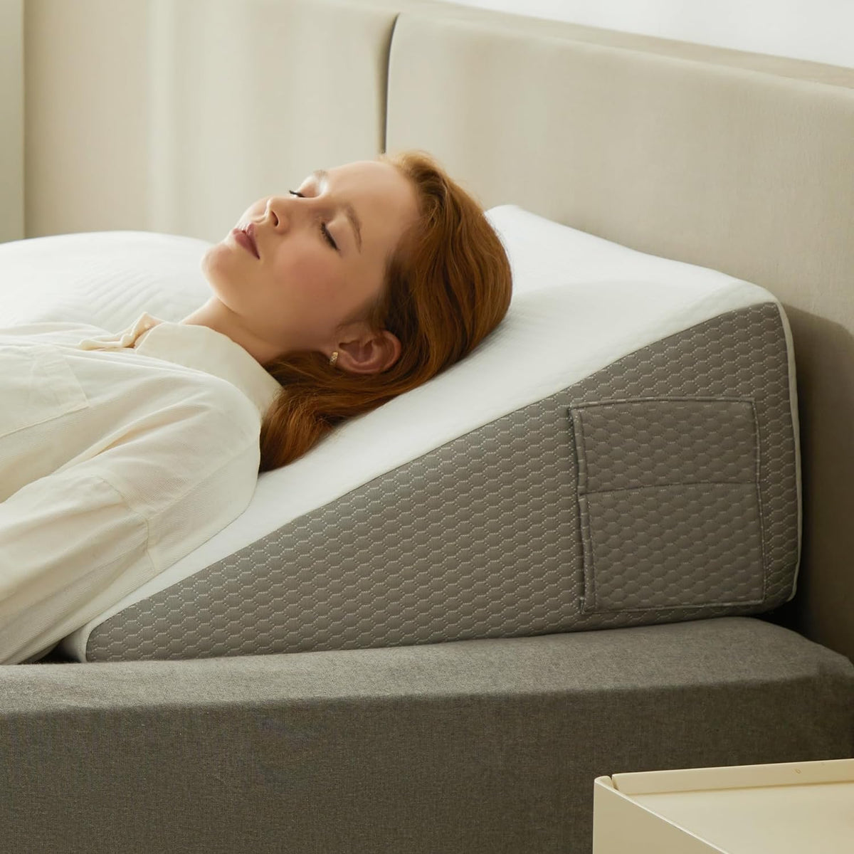 Rizen Memory Foam Wedge Pillow for Bed with Side Pockets