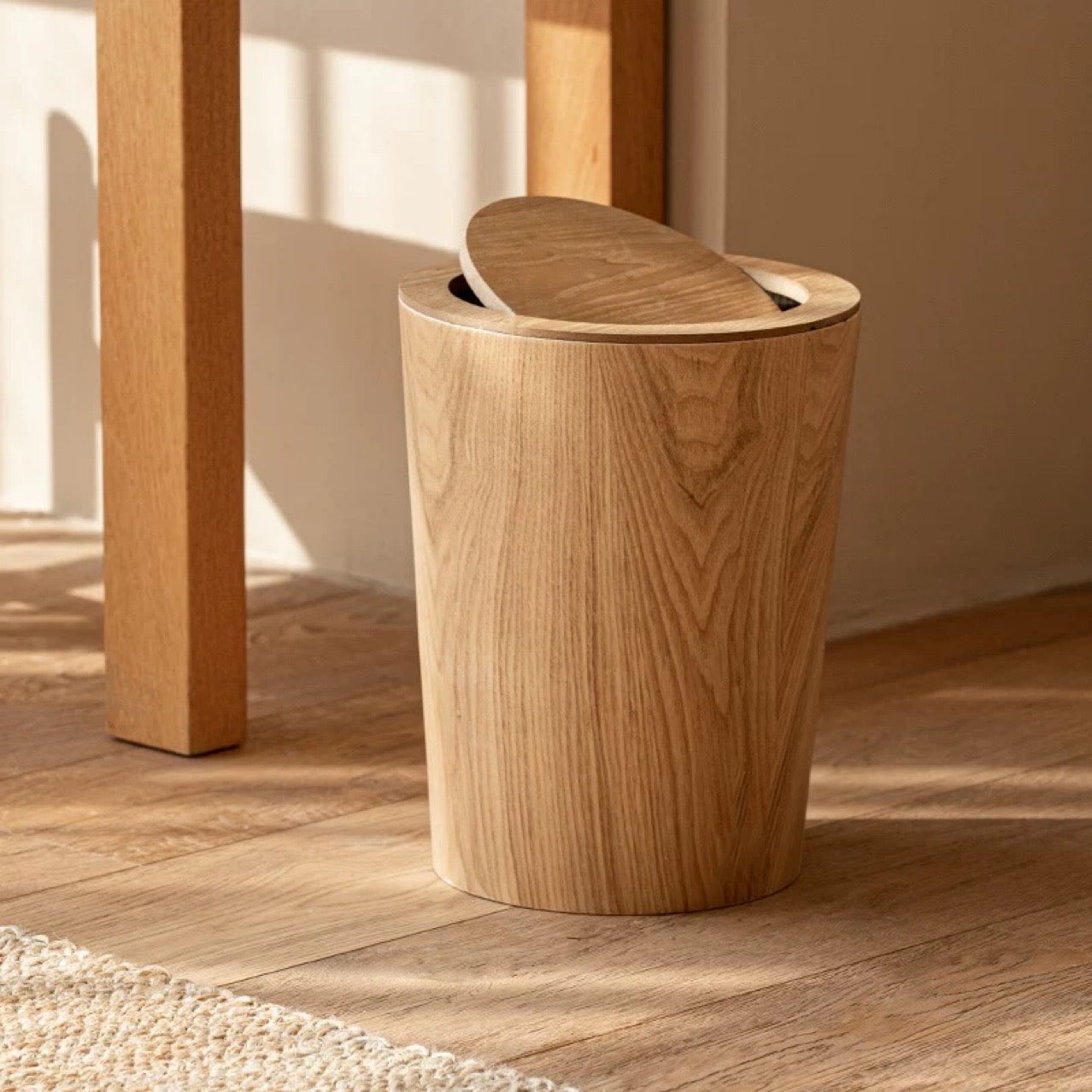 Swivel Rotating Wood-Look Waste Bin