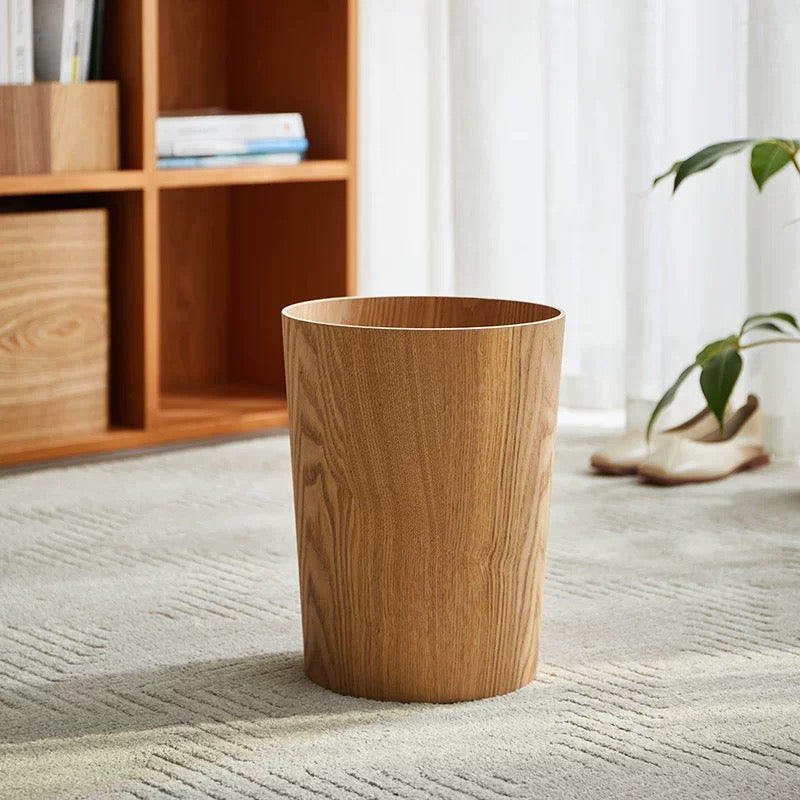 Swivel Rotating Wood-Look Waste Bin