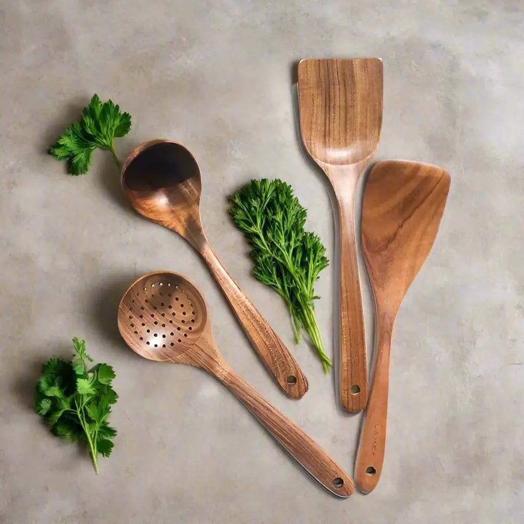 Farvenn Handcrafted Teak Utensil Set, Cookware-Safe