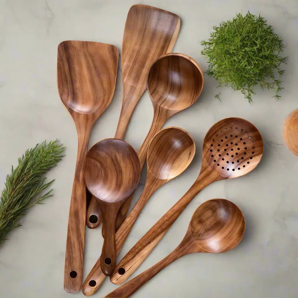 Farvenn Handcrafted Teak Utensil Set, Cookware-Safe