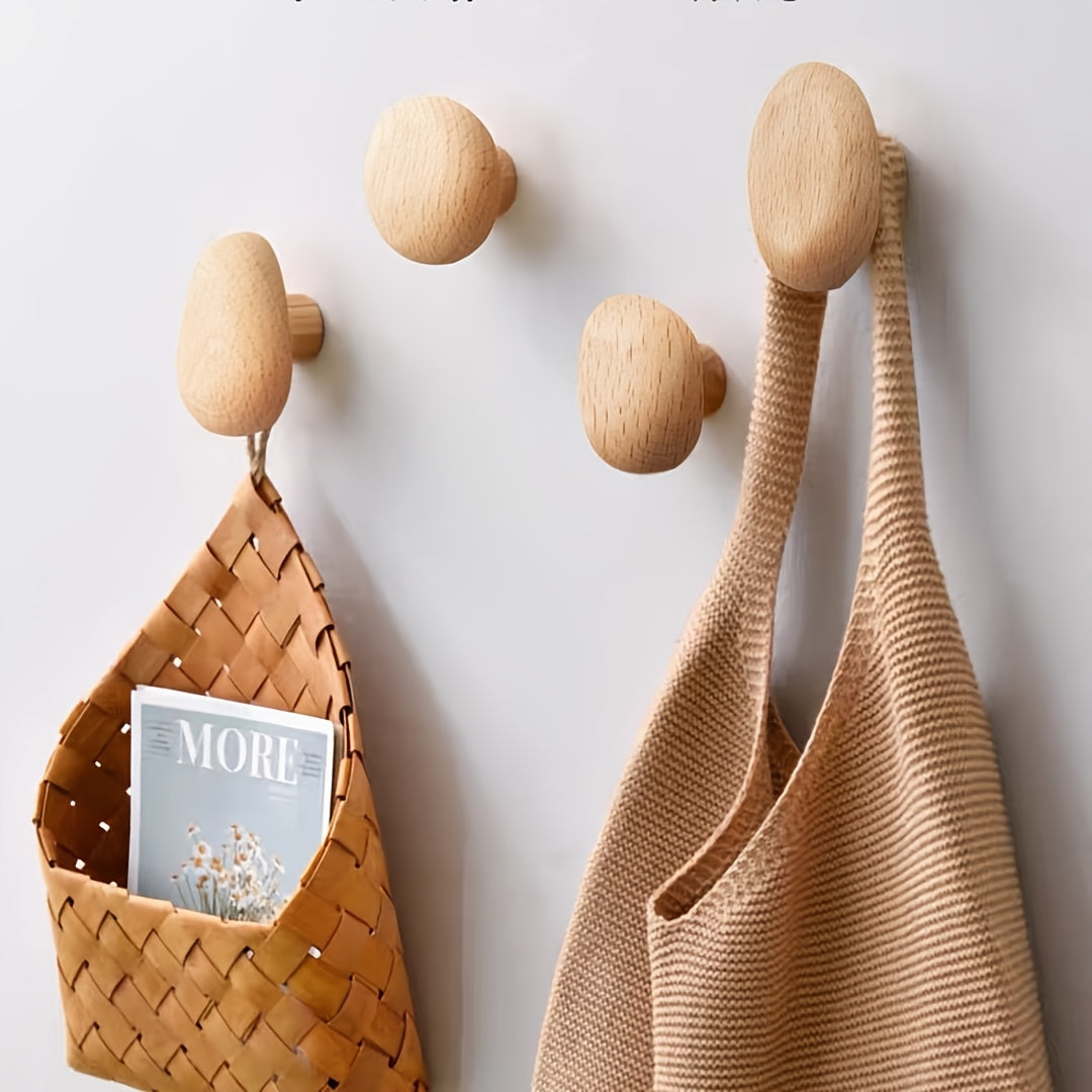 River Pebble-Shaped Wood Wall Hooks