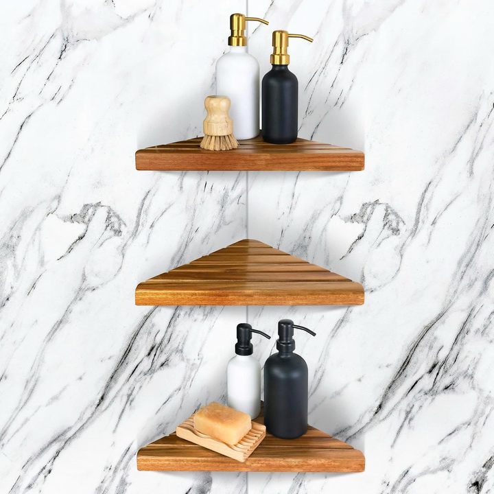 Acacia Corner Shelf for Showers with Triangular Design