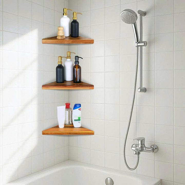 Acacia Corner Shelf for Showers with Triangular Design
