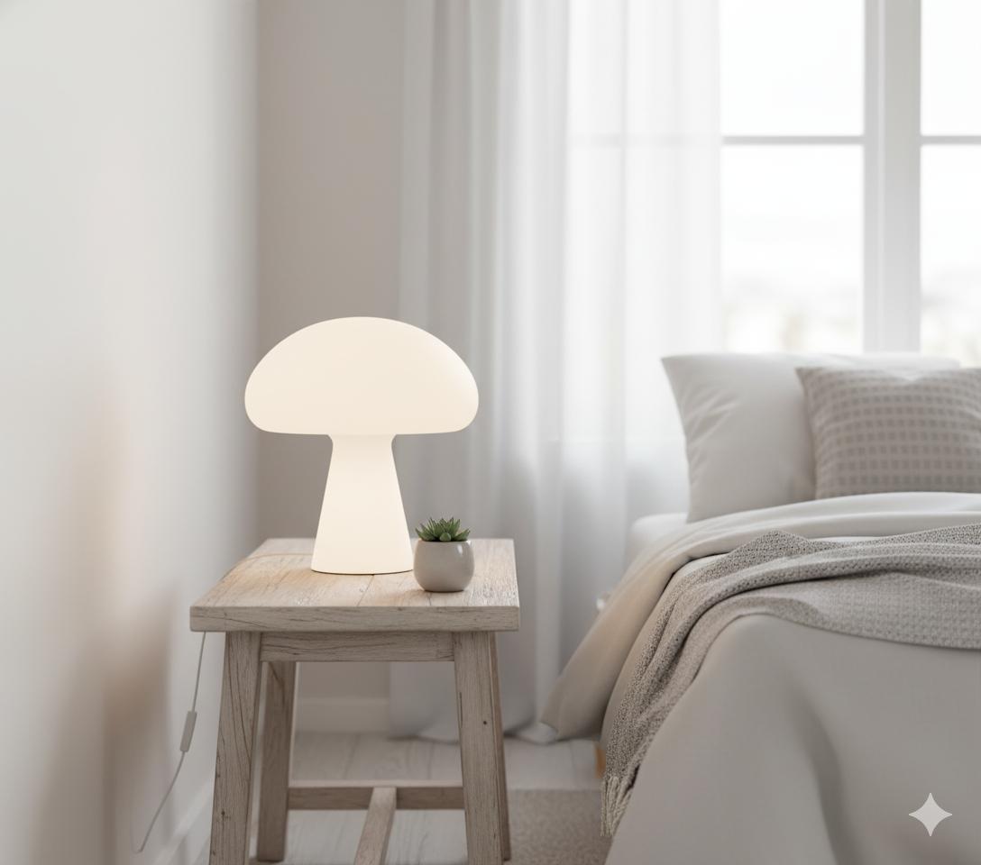 Lunova Mushroom Table Lamp for Bedsides with Soft Opal Glow
