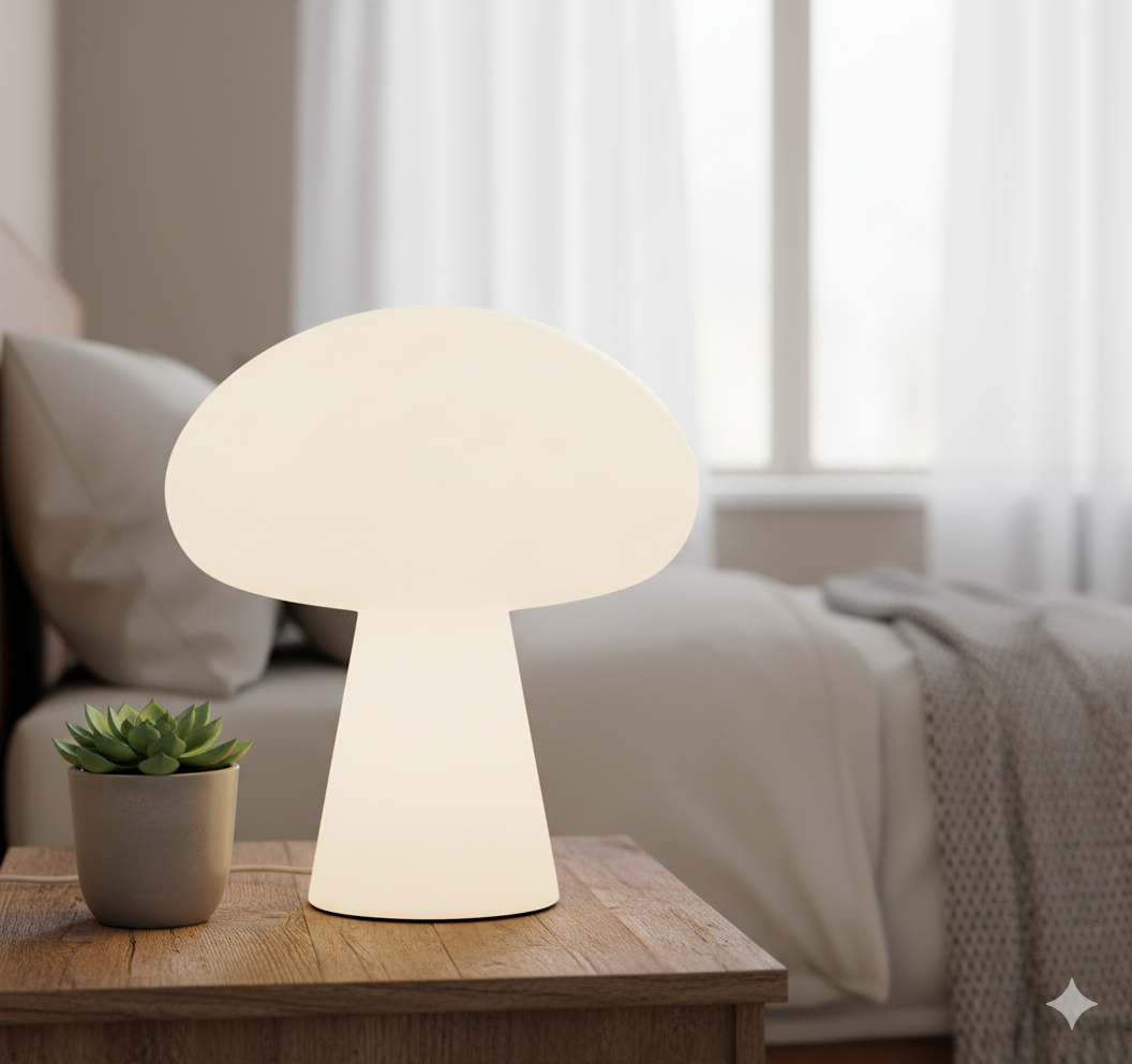 Lunova Mushroom Table Lamp for Bedsides with Soft Opal Glow