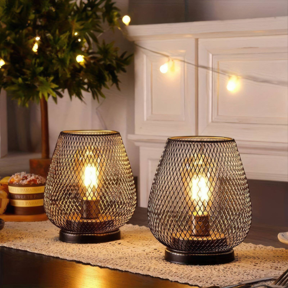 Lattice Cordless Iron Mesh Lamp Set of 2