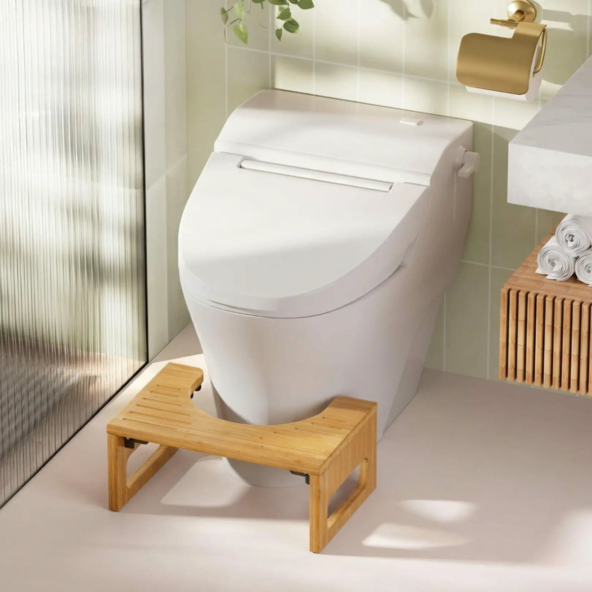 Bamboo Toilet Stool for Bathrooms with Foldable Design