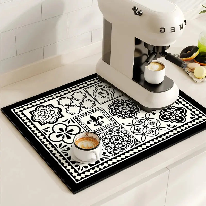Retro Coffee Mat for Kitchens with Quick-Dry Absorbent Pad