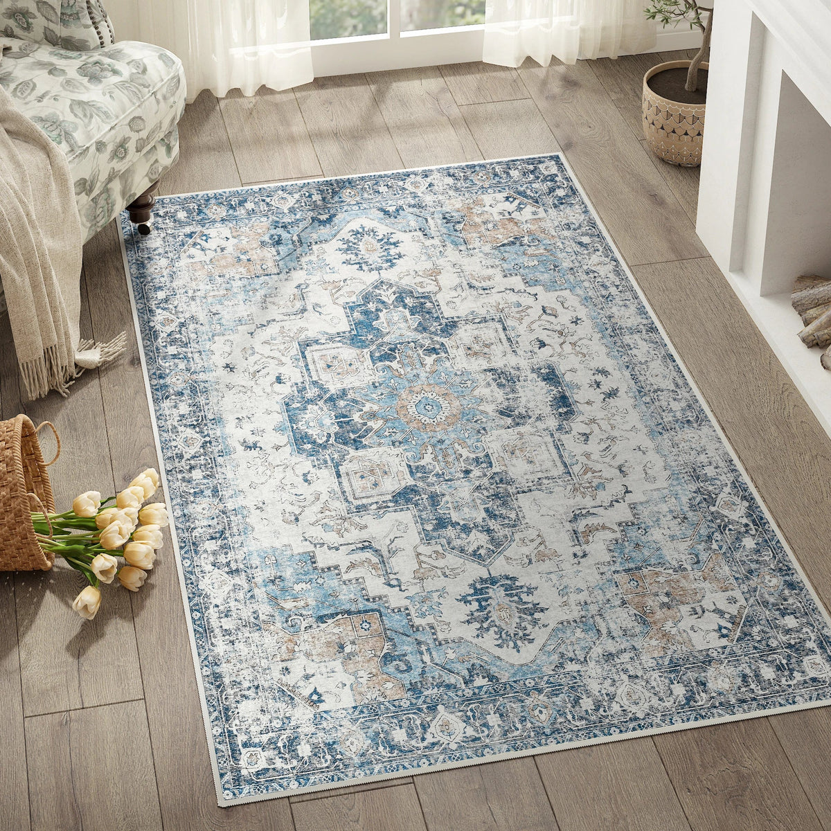 Heritage Medallion Rug for Living Rooms with Non-Slip Back