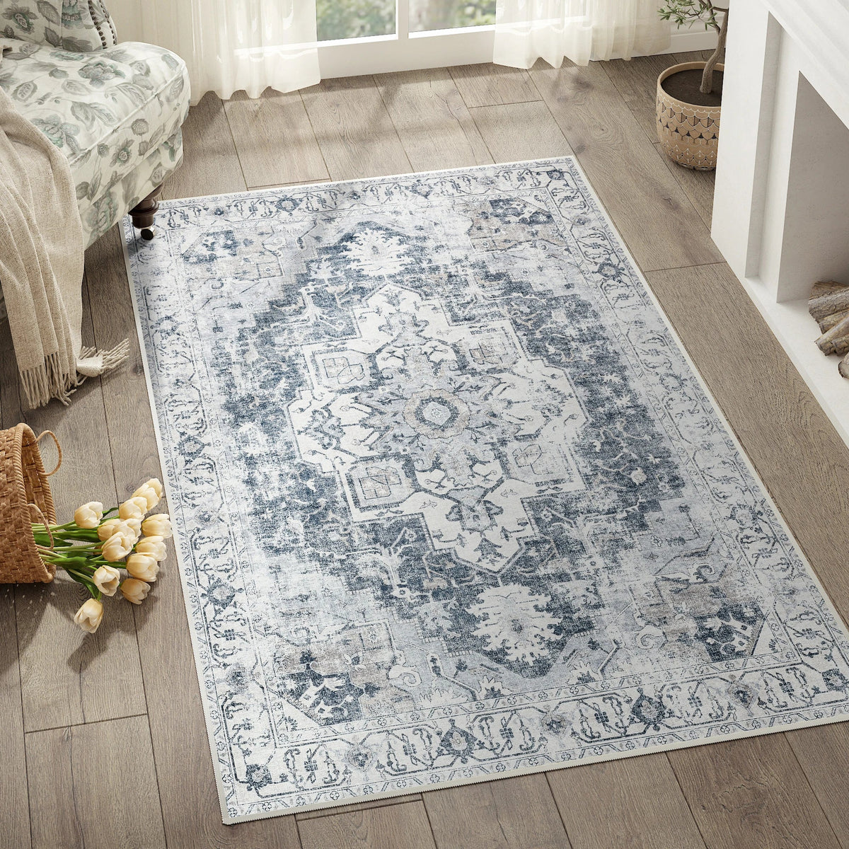 Heritage Medallion Rug for Living Rooms with Non-Slip Back