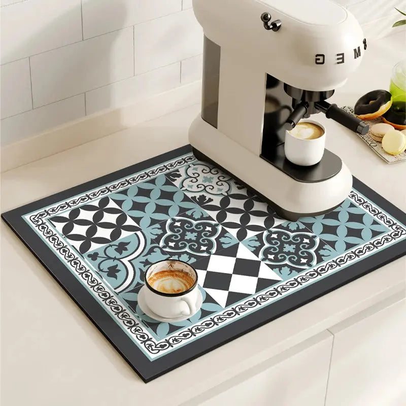Retro Coffee Mat for Kitchens with Quick-Dry Absorbent Pad