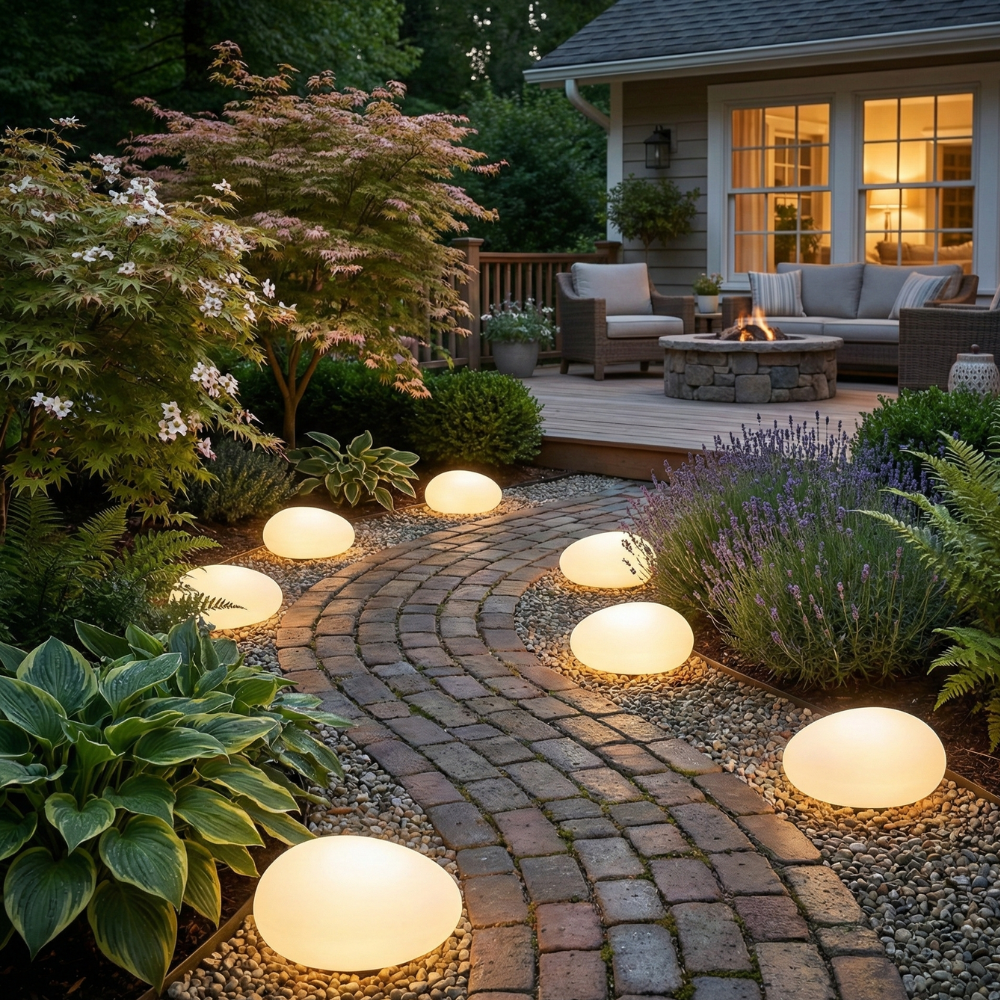 Moonlit Pebble Stone Solar Pathway Light