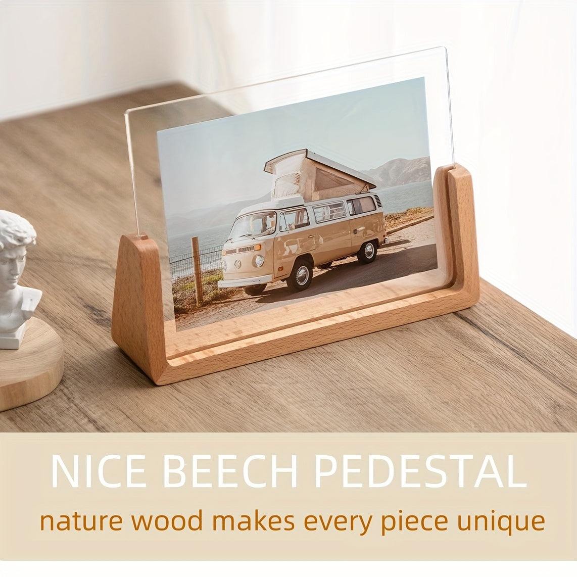 Arco U-Shaped Acrylic Photo Frame for Desks with Wood Base