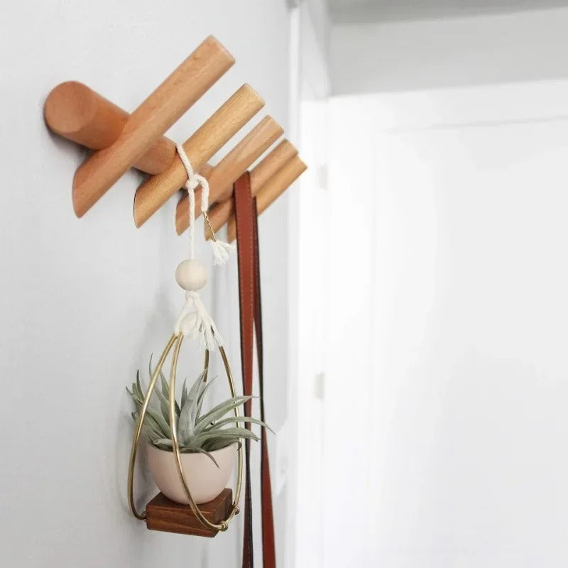 Maeve Solid Oak Wall Rack for Entryways with Rounded Pegs