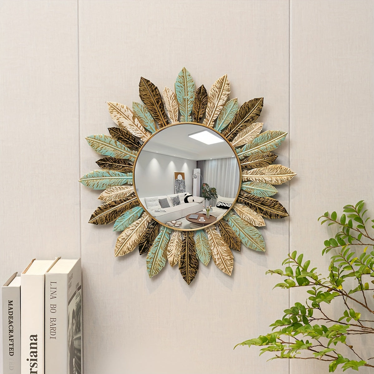 Solara Sunburst Wall Mirror for Living Rooms with Gold Leaf
