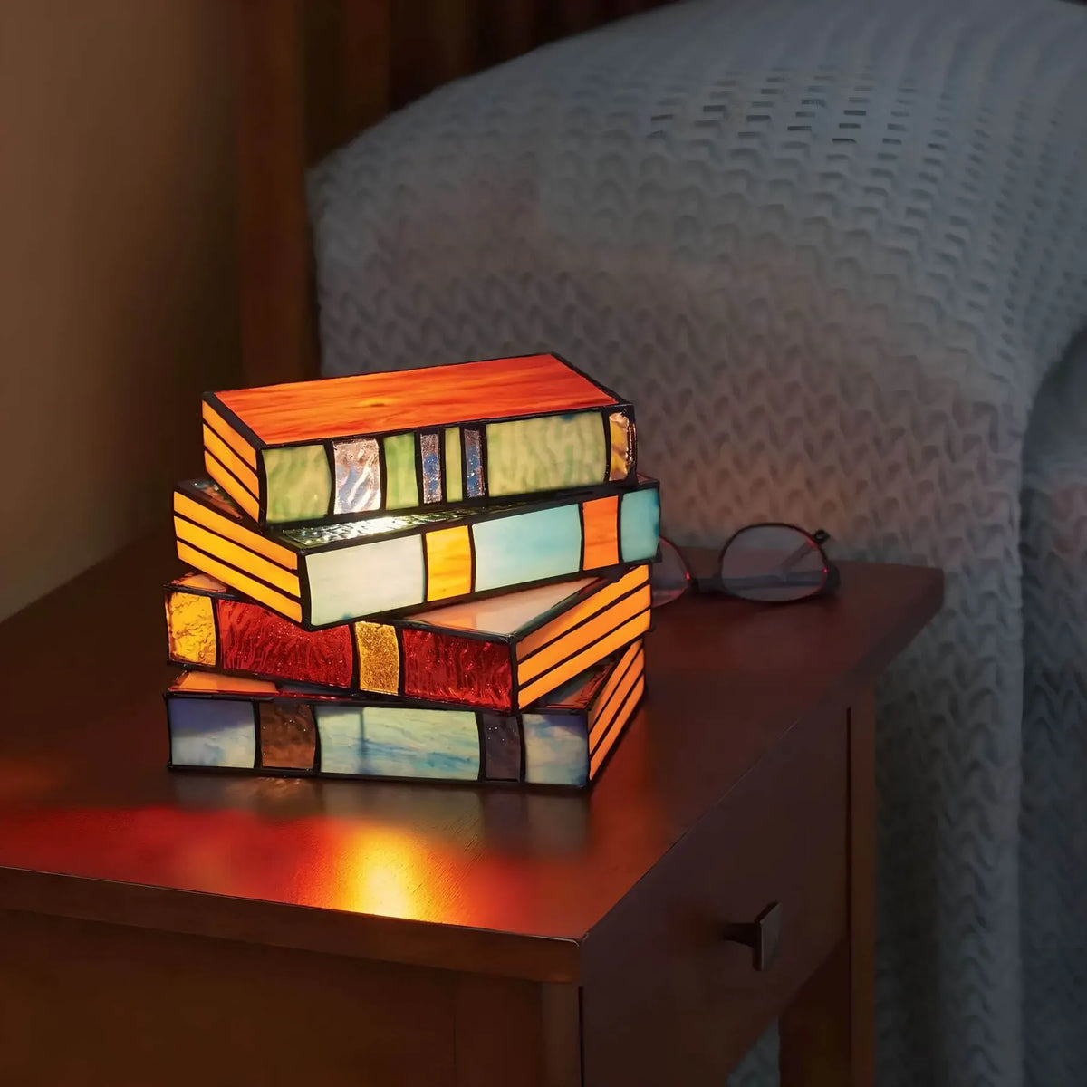 Lumina Stained Glass Book Lamp for Reading Nooks with Glow