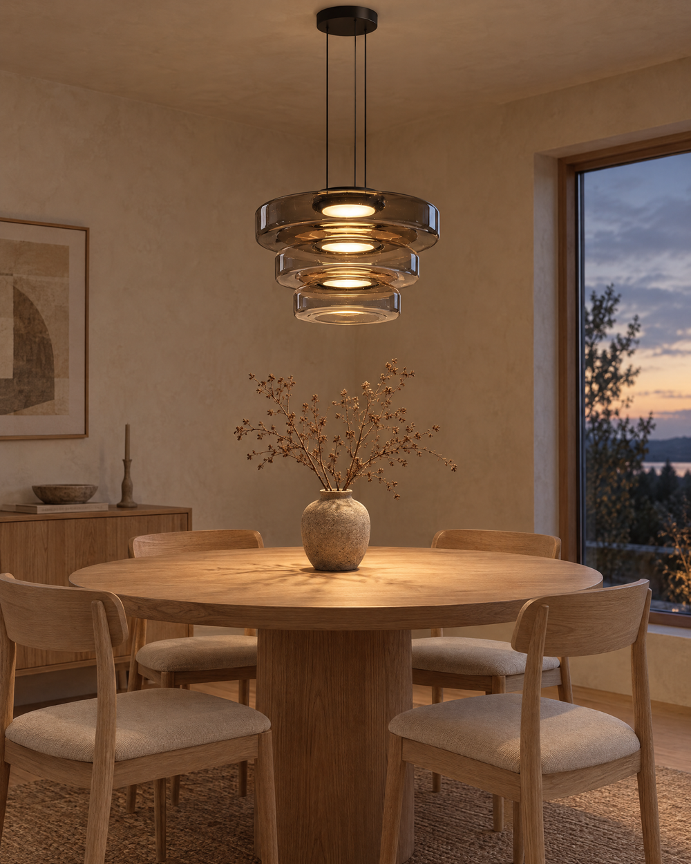 Smoke Grey · 3 Layers: a centrepiece over the dining table