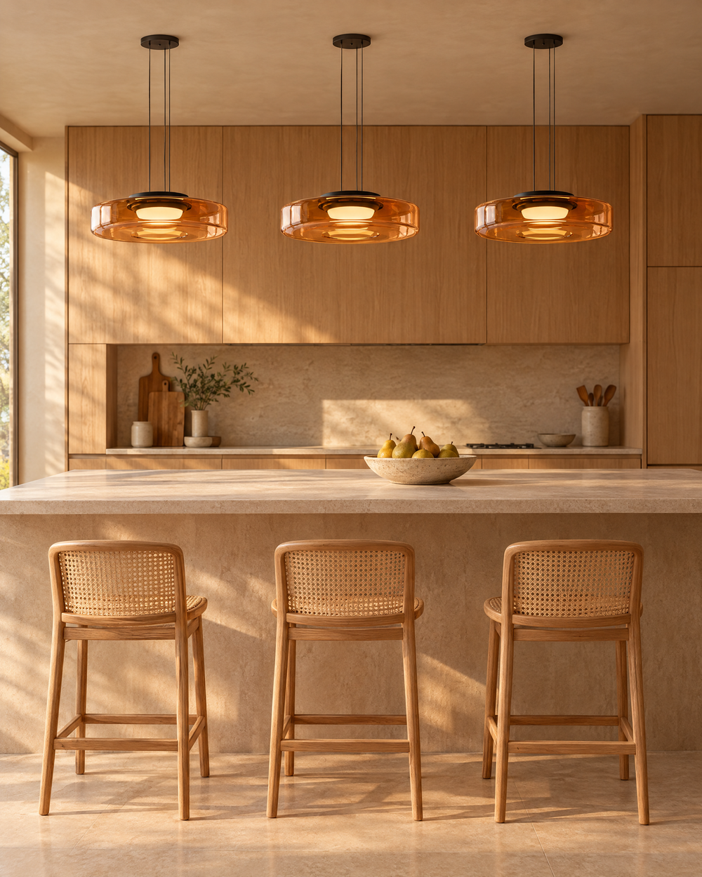 Amber · 1 Layer: three in a row over a kitchen island