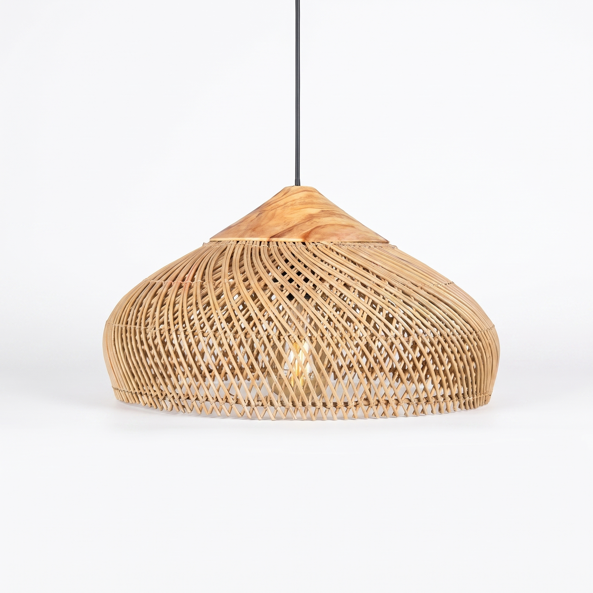 Braided Rattan Pendant Lamp — white studio
