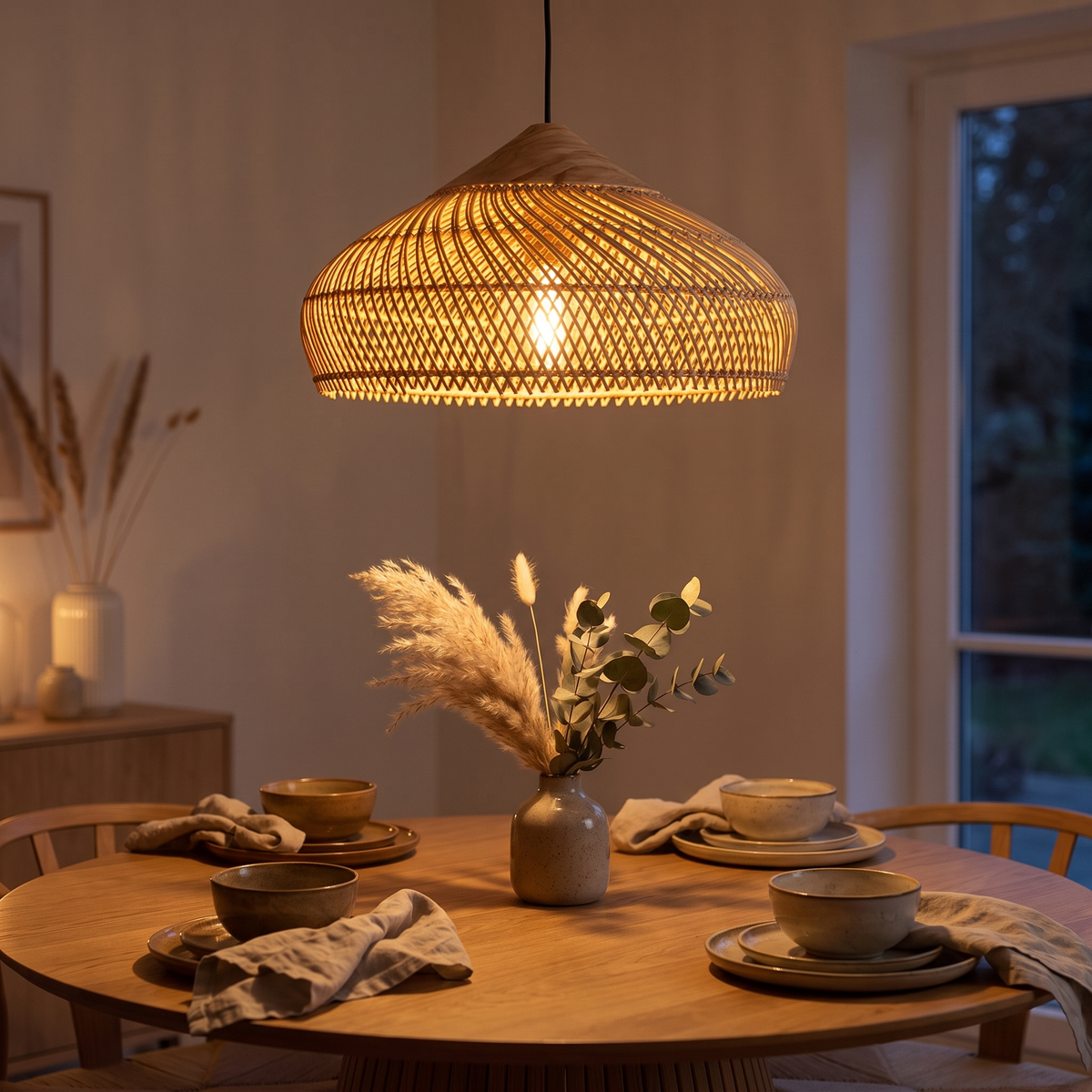 Braided Rattan Pendant Lamp — dining room