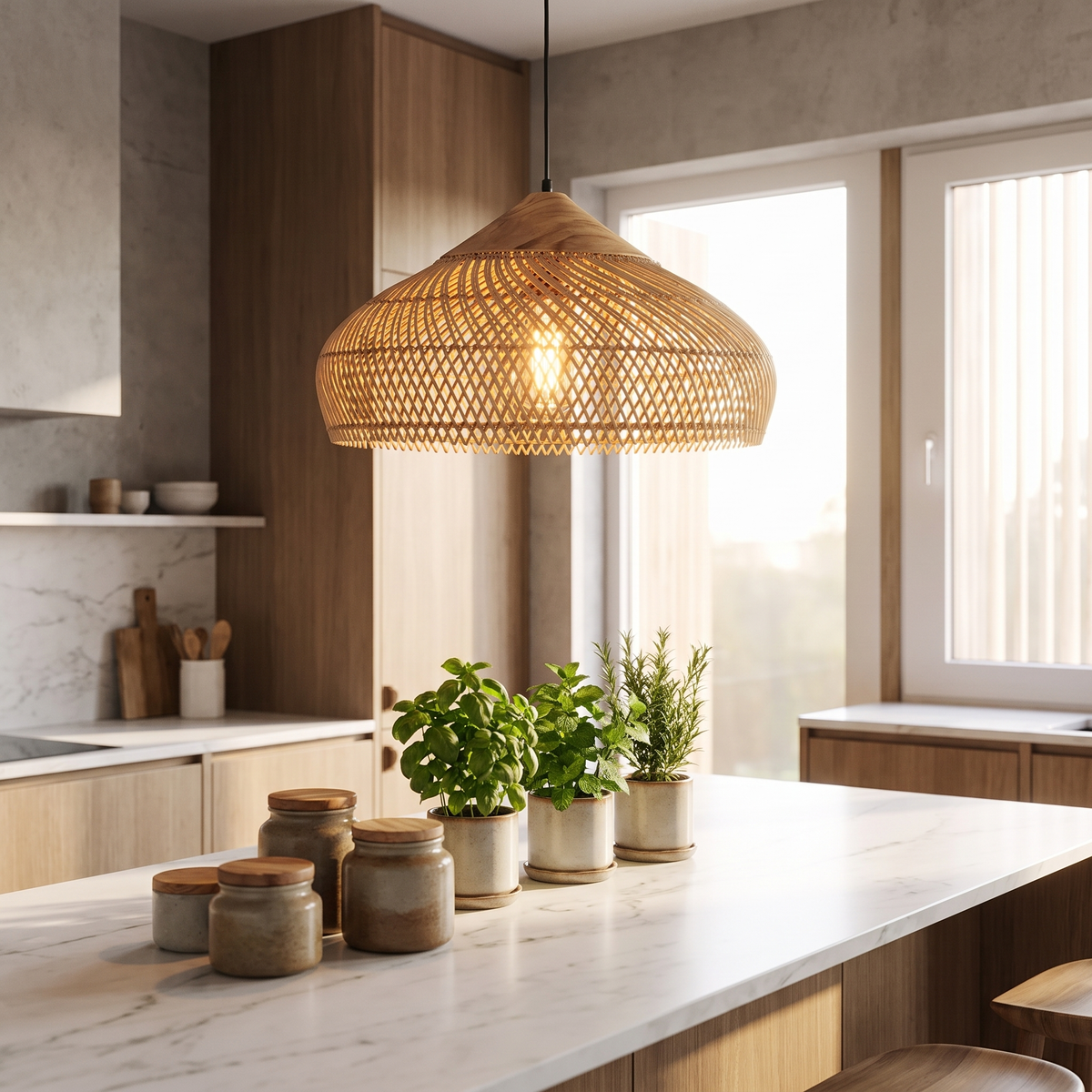Braided Rattan Pendant Lamp — kitchen