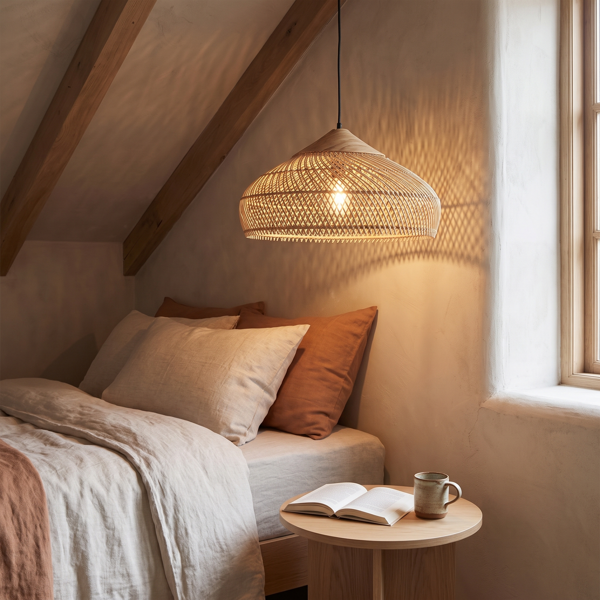 Braided Rattan Pendant Lamp — bedroom