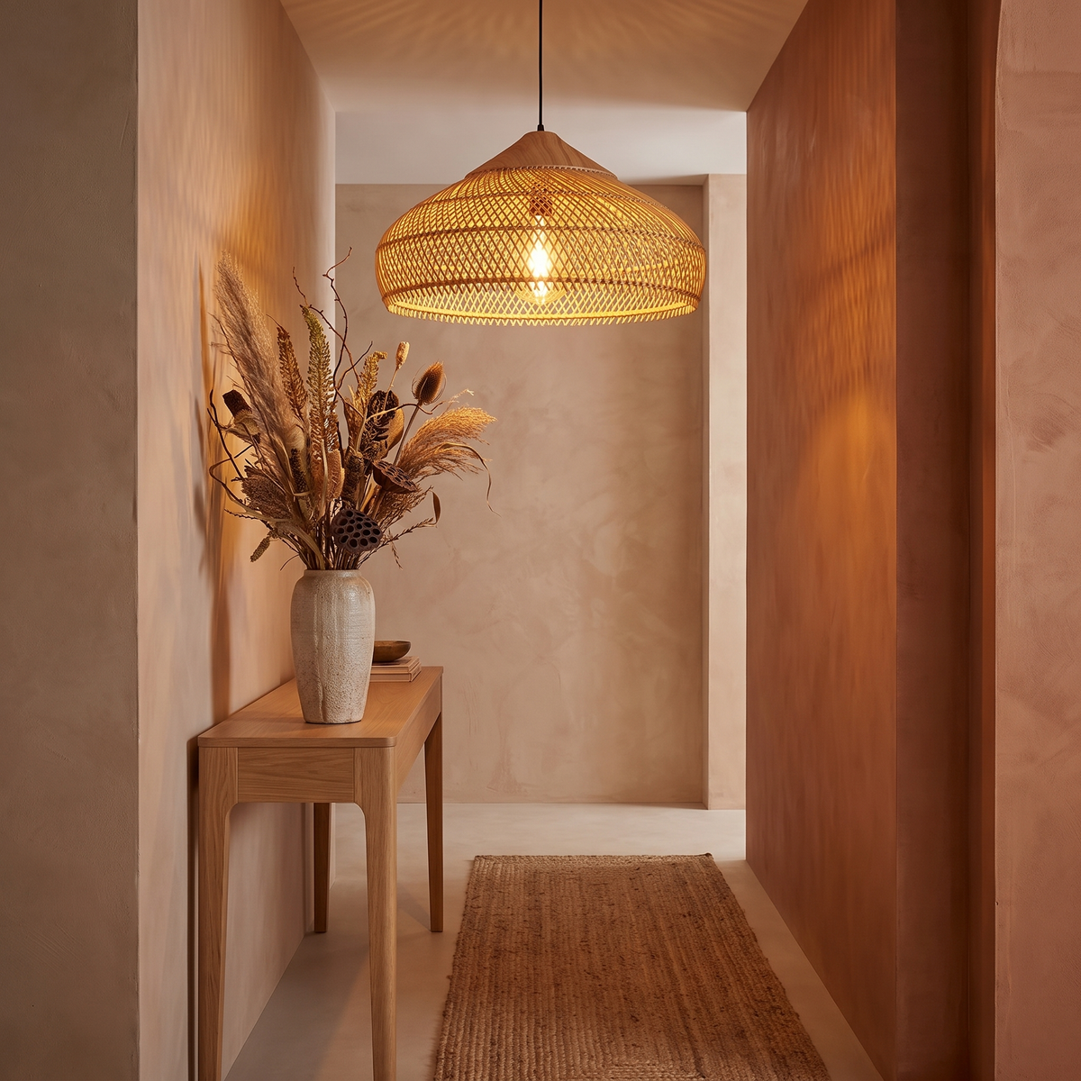 Braided Rattan Pendant Lamp — hallway