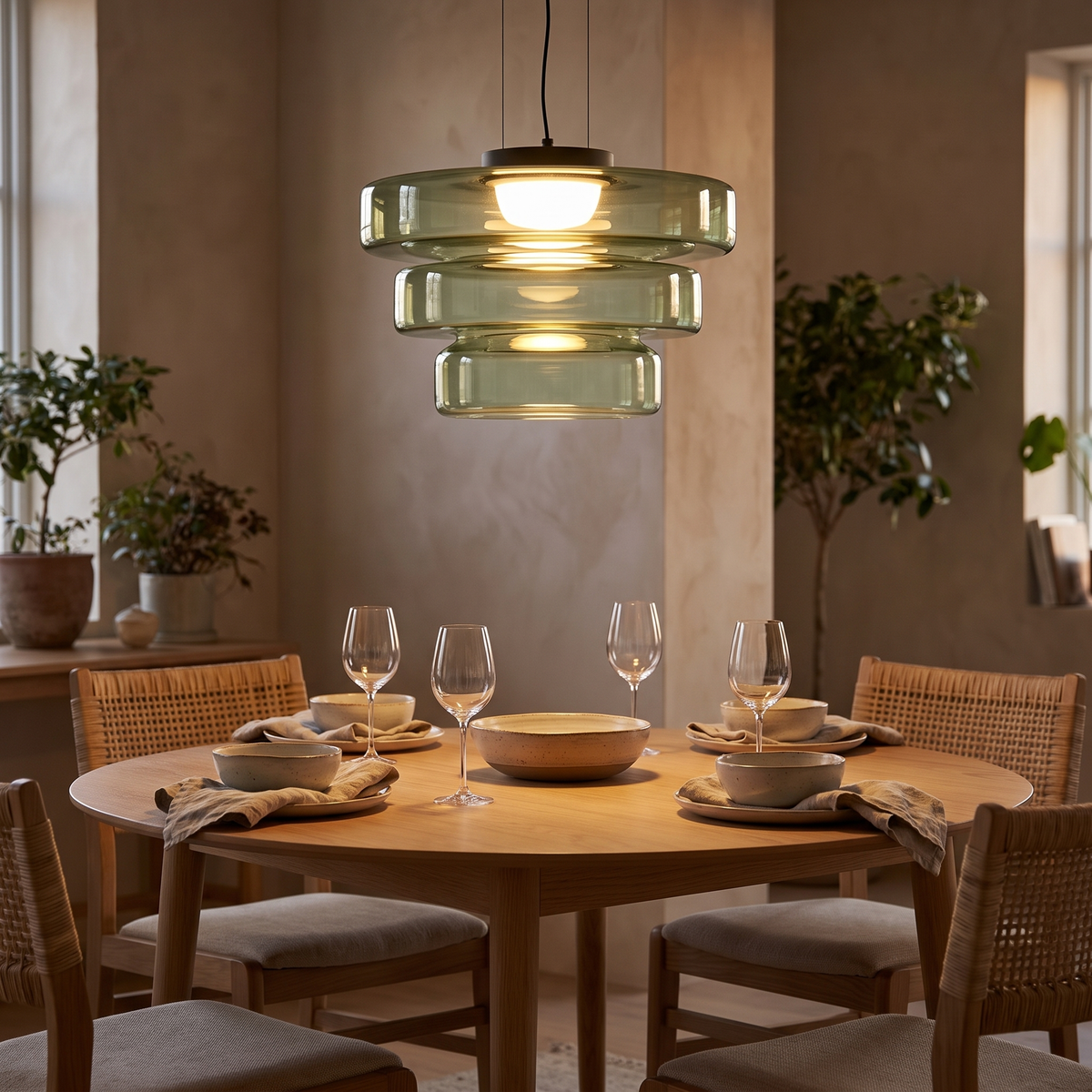 Glaucus Pendant Light — Green 3-layer lifestyle dining