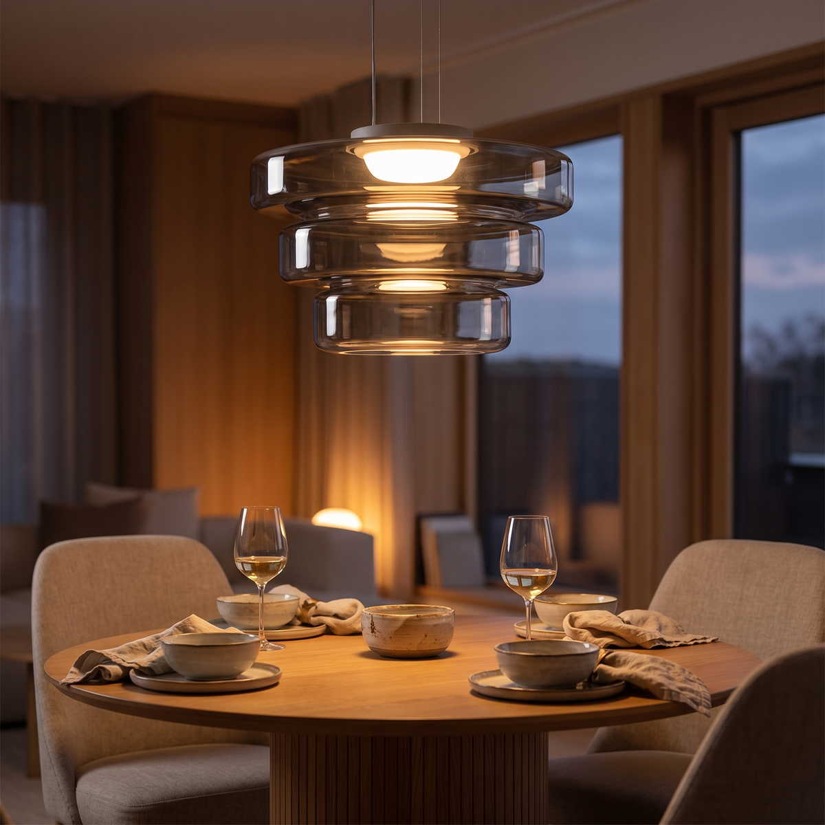 Glaucus Pendant Light — Smoke Grey 3-layer lifestyle dining