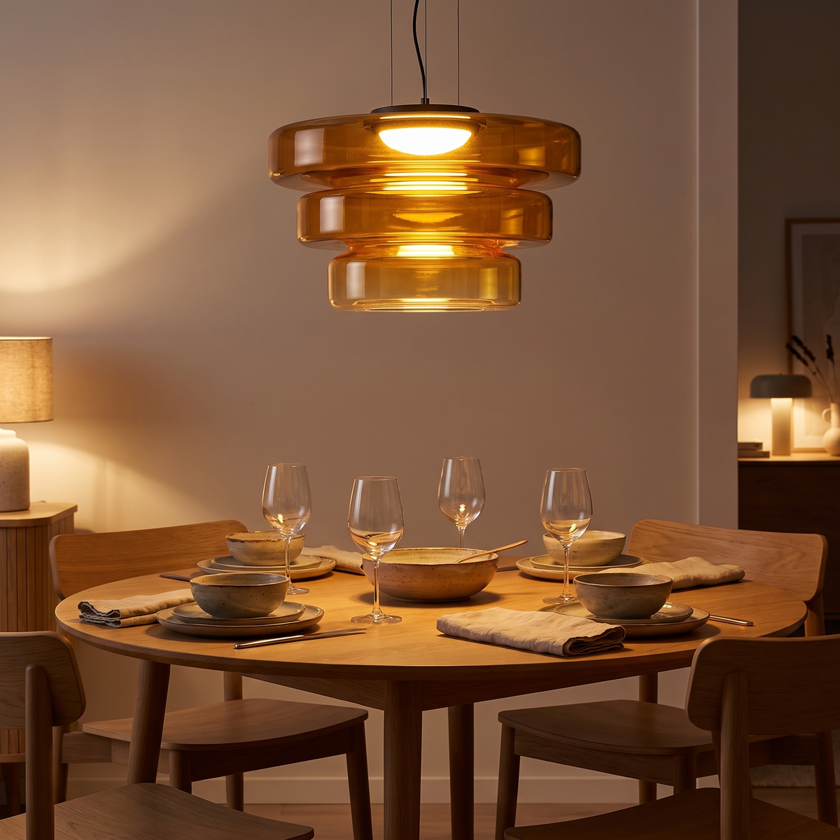 Glaucus Pendant Light — Amber 3-layer lifestyle dining