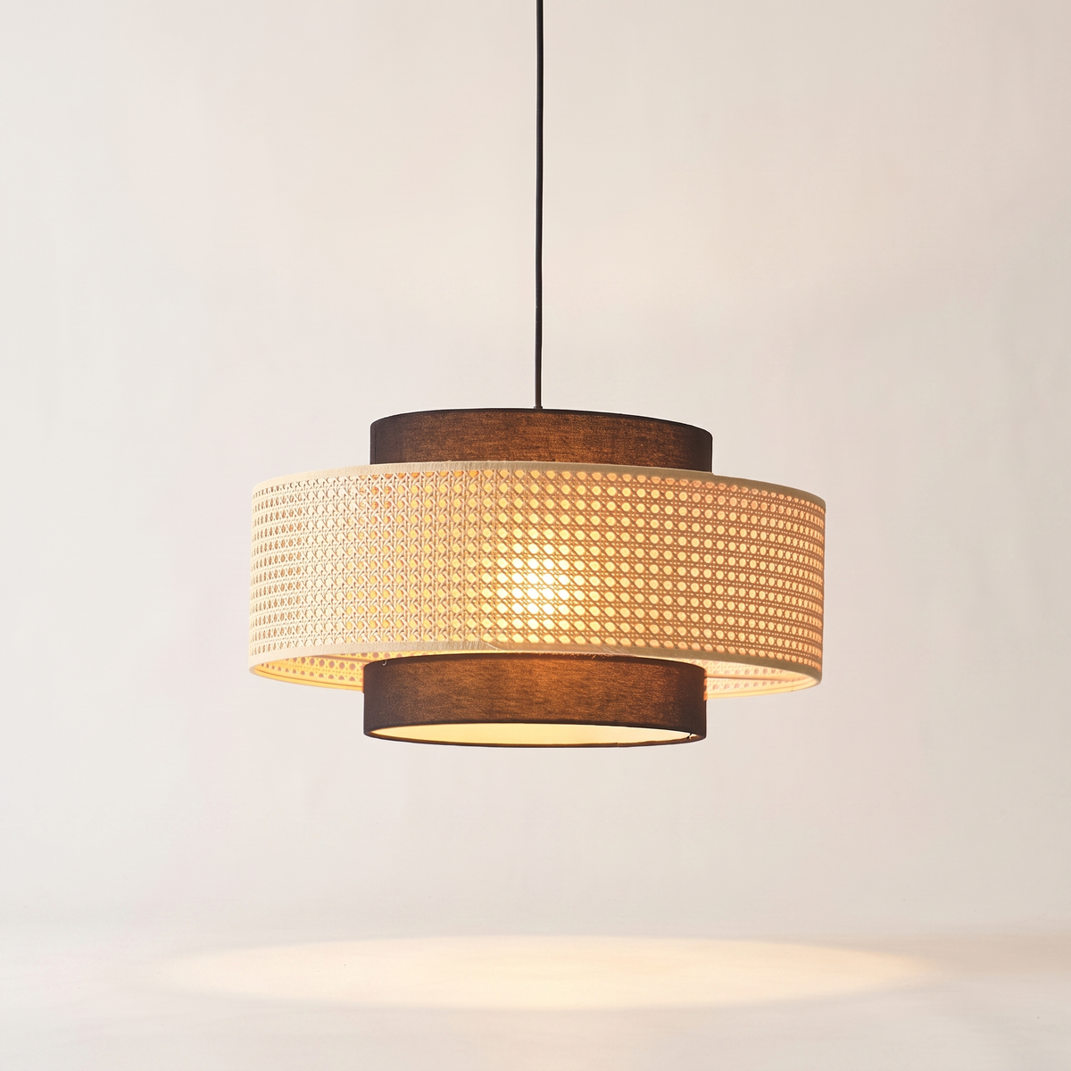Pendant Light Japandi Retro Round Rattan Fabric Lantern