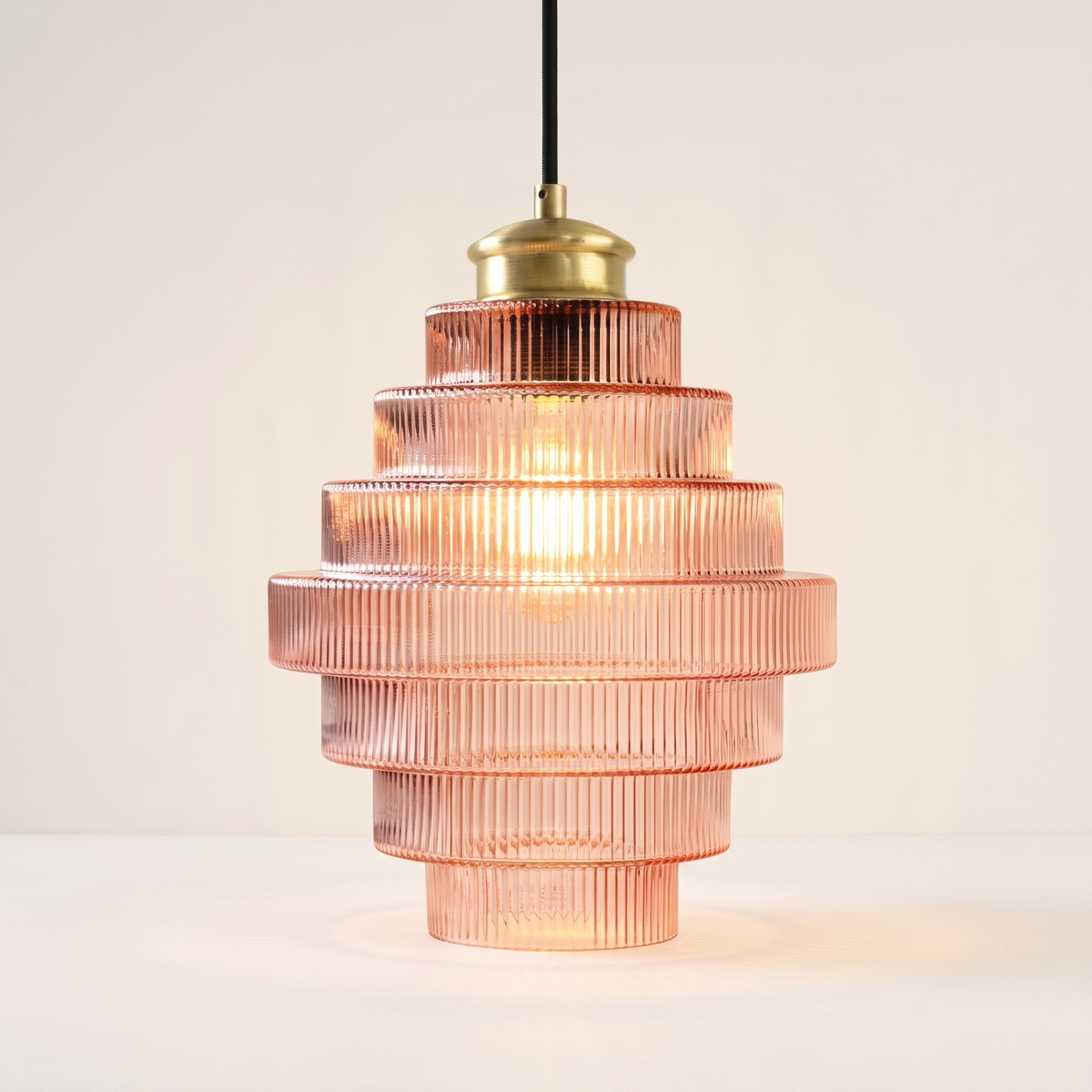 Clarity Antique Brass Striped Stained Glass Bottle Pendant Light