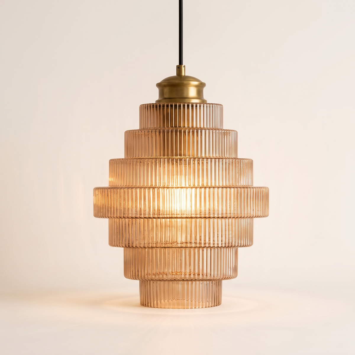 Clarity Antique Brass Striped Stained Glass Bottle Pendant Light