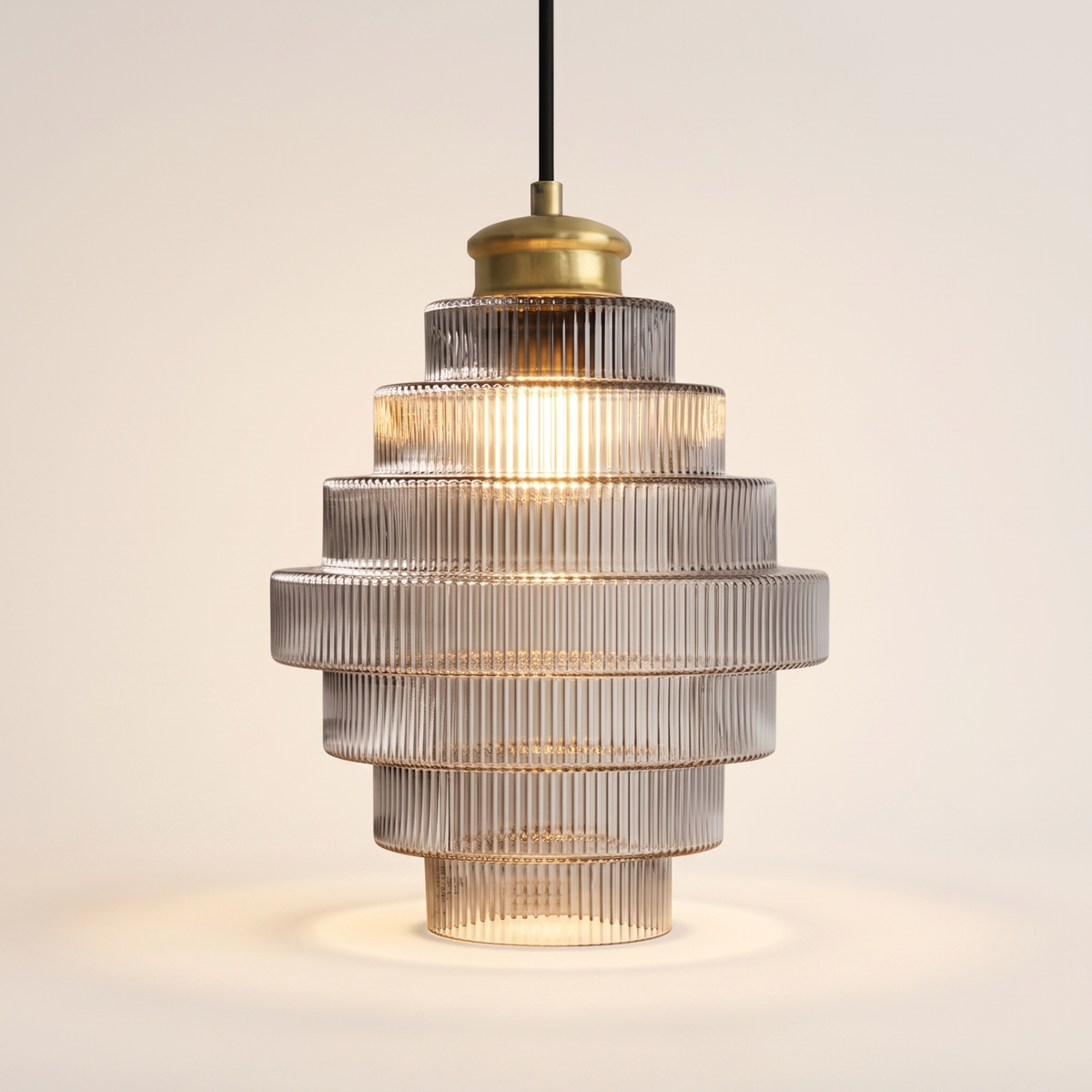 Clarity Antique Brass Striped Stained Glass Bottle Pendant Light
