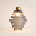 Clarity Antique Brass Striped Stained Glass Bottle Pendant Light