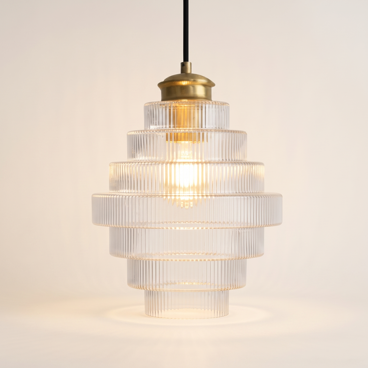 Clarity Antique Brass Striped Stained Glass Bottle Pendant Light