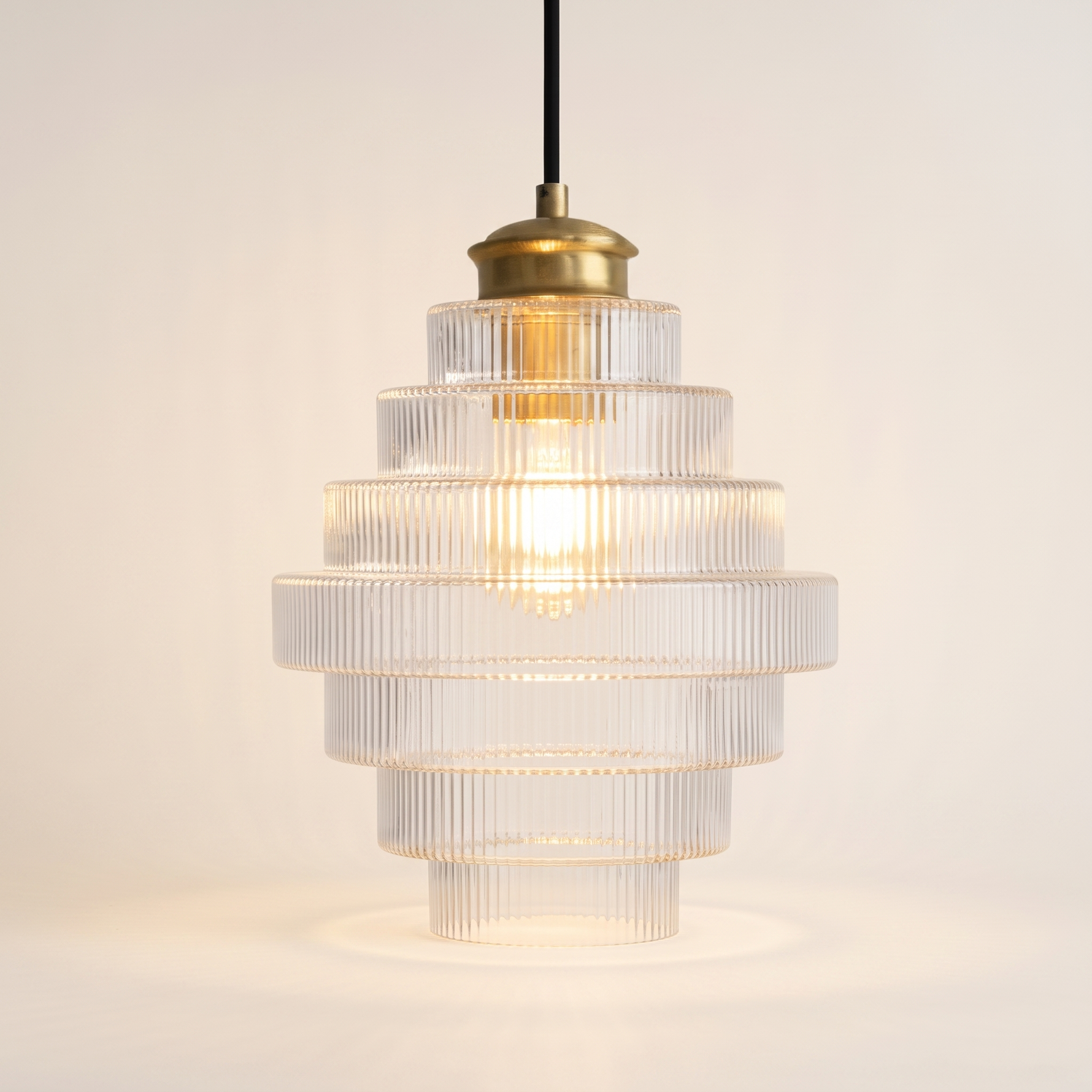 Clarity Antique Brass Striped Stained Glass Bottle Pendant Light