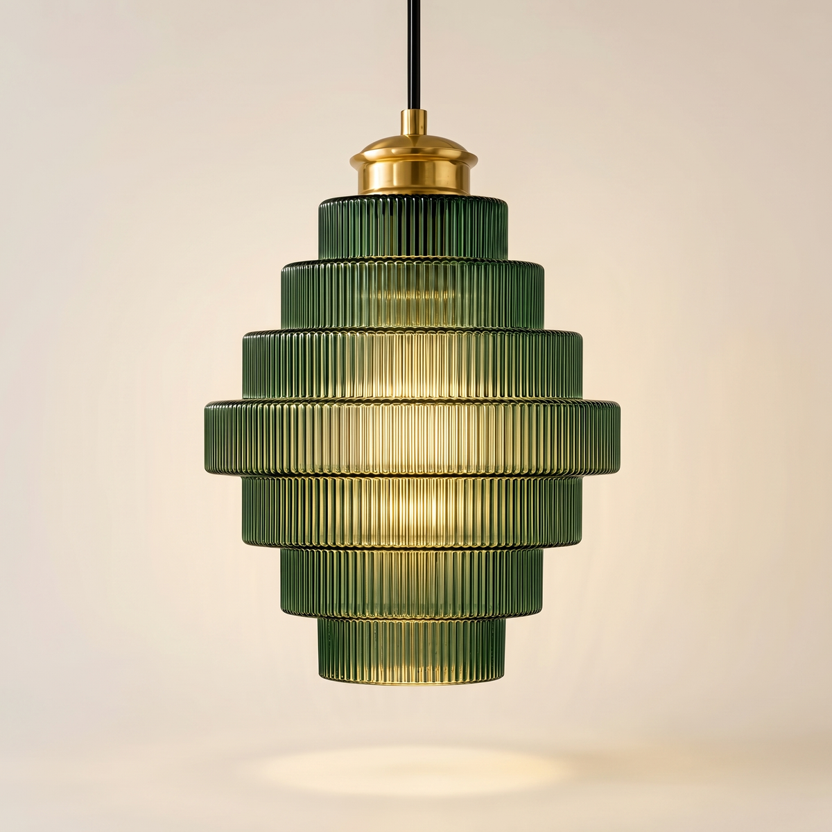 Clarity Antique Brass Striped Stained Glass Bottle Pendant Light