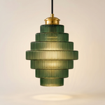 Clarity Antique Brass Striped Stained Glass Bottle Pendant Light