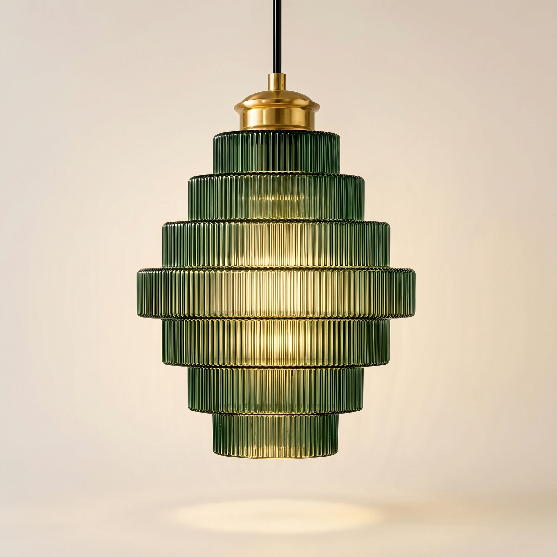 Clarity Antique Brass Striped Stained Glass Bottle Pendant Light