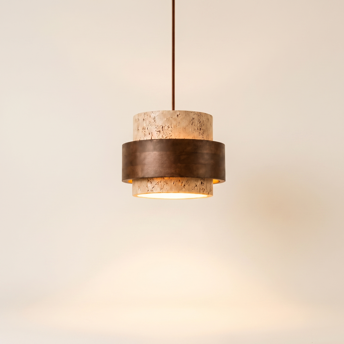 Orvina Wabi-Sabi Natural Travertine Cylinder Pendant Light