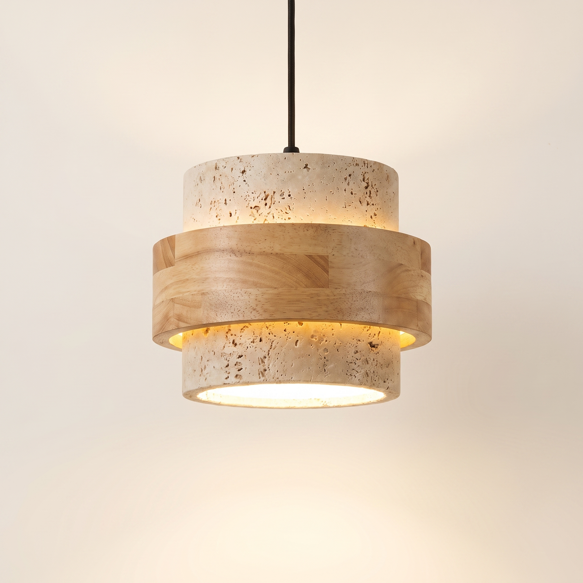 Orvina Wabi-Sabi Natural Travertine Cylinder Pendant Light