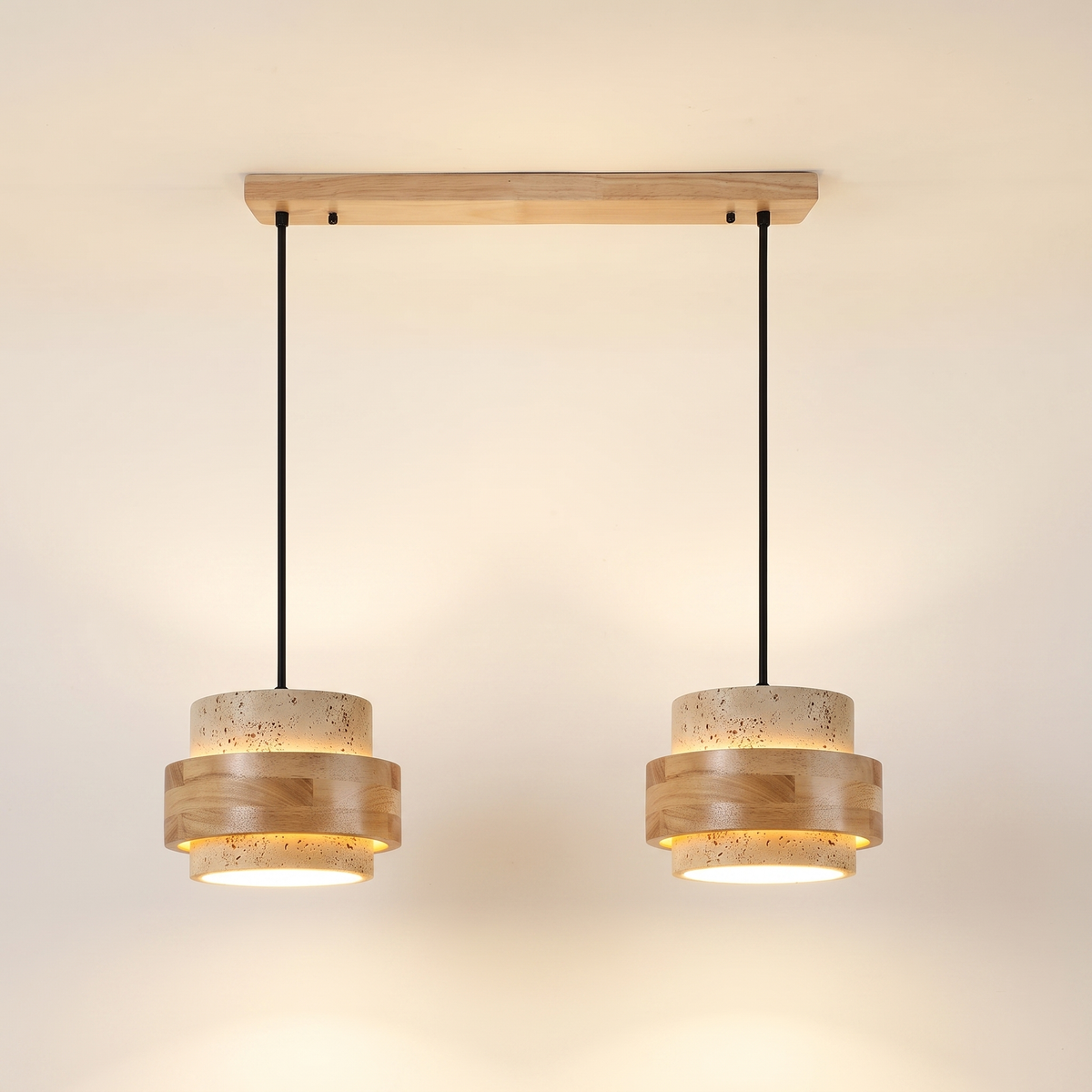 Orvina Wabi-Sabi Natural Travertine Cylinder Pendant Light
