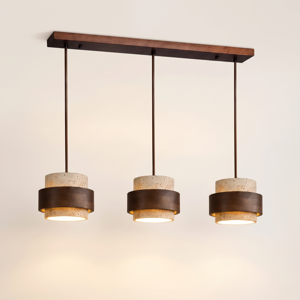 Orvina Wabi-Sabi Natural Travertine Cylinder Pendant Light