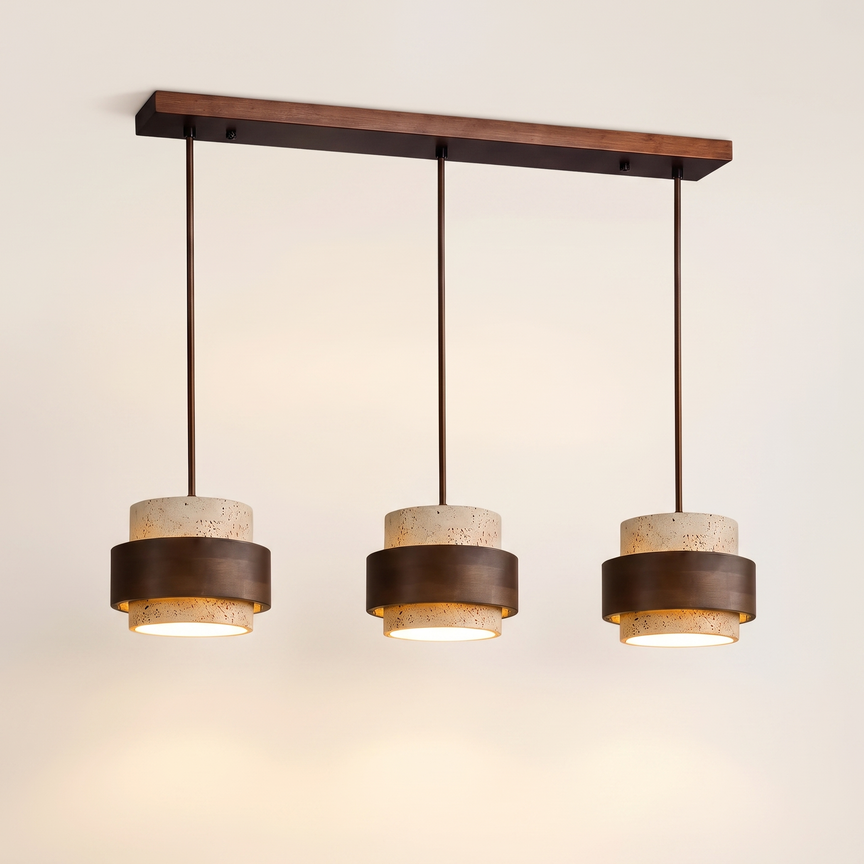 Orvina Wabi-Sabi Natural Travertine Cylinder Pendant Light
