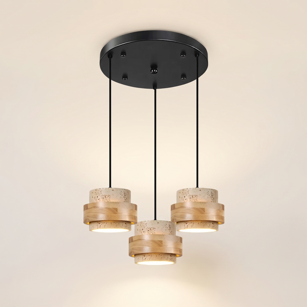 Orvina Wabi-Sabi Natural Travertine Cylinder Pendant Light